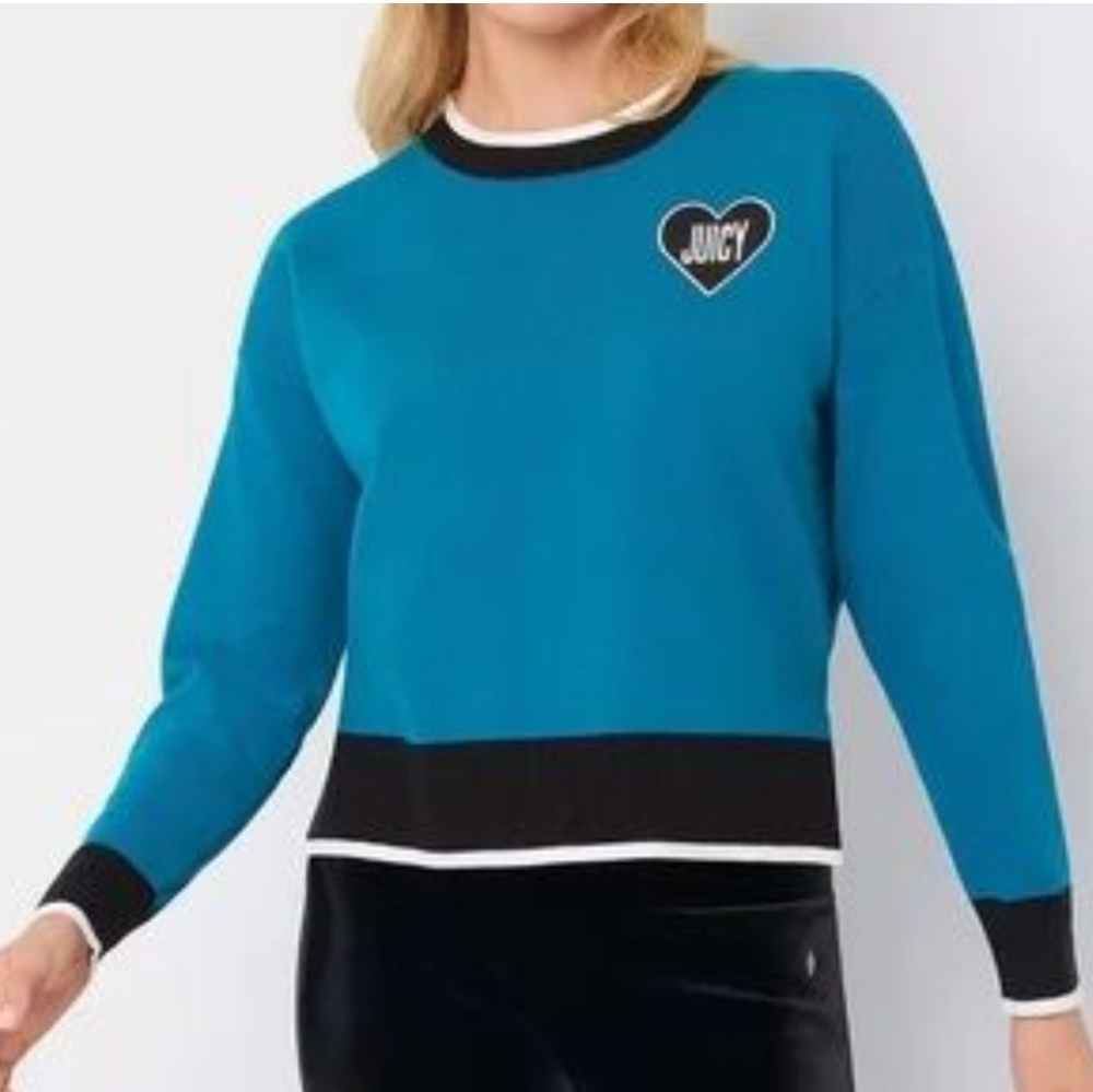 Juicy by Juicy Couture Teal Heart Logo Crew Neck Sweater - Large - Picture 1 of 10